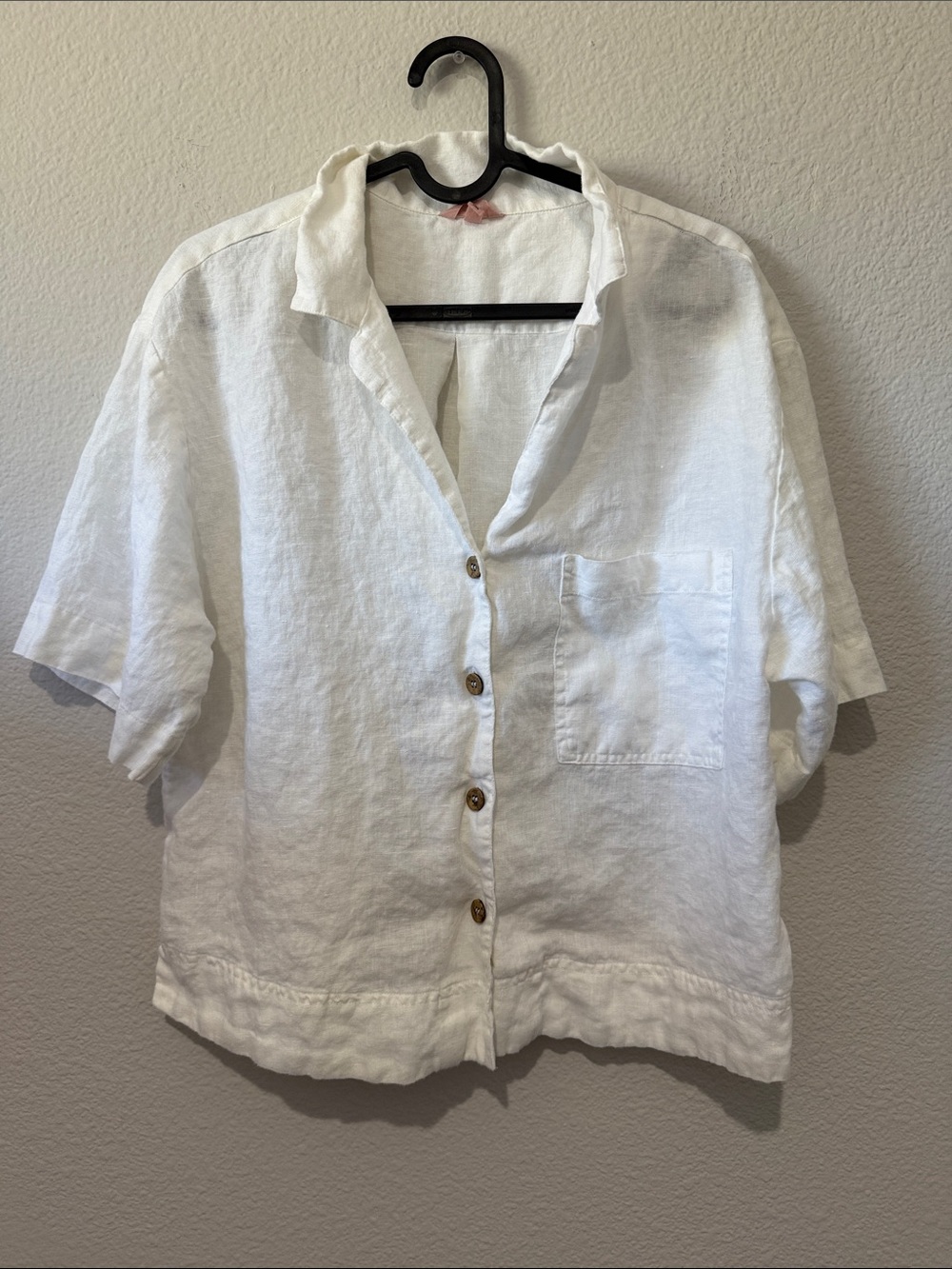 Eberjey White Short-Sleeve Button-Down Linen Shirt